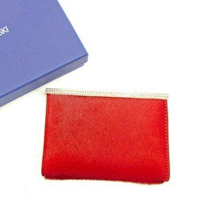 AUTH SWAROVSKI Card Case Red Gold Woman unisex